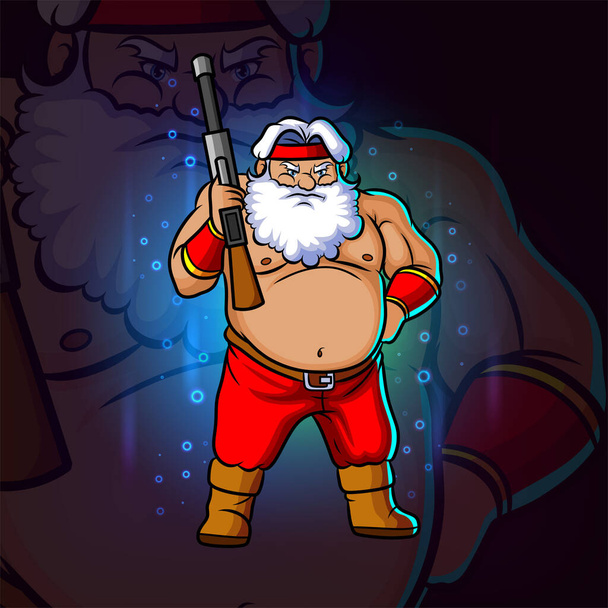 Der zornige Weihnachtsmann hält das Pistole esport Logo Design der Illustration - Vektor, Bild