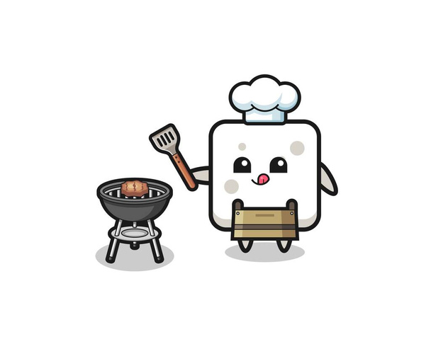 sugar cube barbeque chef with a grill , cute design - Vector, Image
