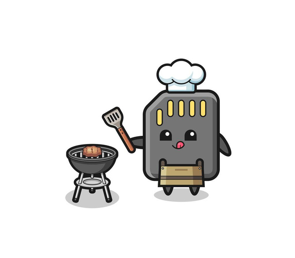 карта памяти барбекю шеф-повар с грилем, милый дизайн - Вектор,изображение
