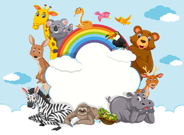 Пустой облачный баннер с различными иллюстрациями диких животных - Вектор,изображение