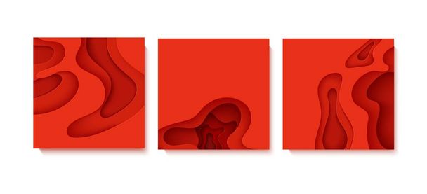 Плакат Всемирного дня донора крови в стиле покроя бумаги. 3d красный фон с жидкими волнами. Векторные карточки, иллюстрирующие лейкемию или концепцию гемофилии. Медицинская брошюра со смотровой артерией - Вектор,изображение