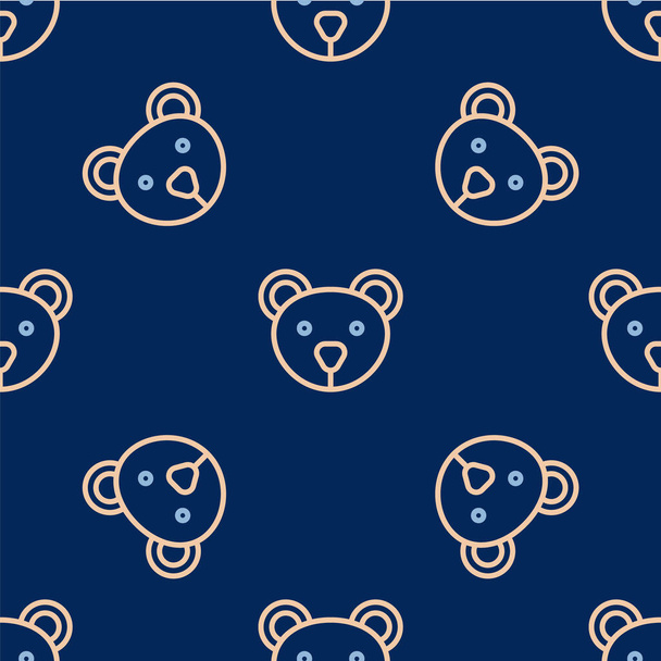 Line Teddybär Plüschtier Symbol isoliert nahtlose Muster auf blauem Hintergrund. Vektor - Vektor, Bild