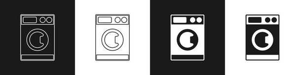 Set Washer icon isolated on black and white background. Washing machine icon. Clothes washer - laundry machine. Home appliance symbol. Vector - Vector, Image
