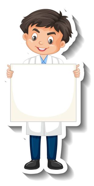 Scientist boy holding empty board cartoon character sticker illustration - Vector, Image