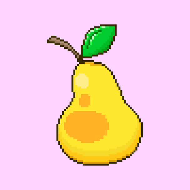 colorful simple flat pixel art illustration of cartoon yellow pear with a leaf in the style of retro video games yellow pear - ベクター画像
