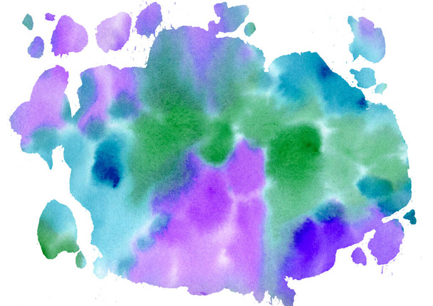 Abstract Watercolor multicolor circle Blots on white background. Spring and summer colors. Hand drawn blue, green and turquoise, violet and purple Blobs. Mottled Splash in the paper - Foto, Imagem