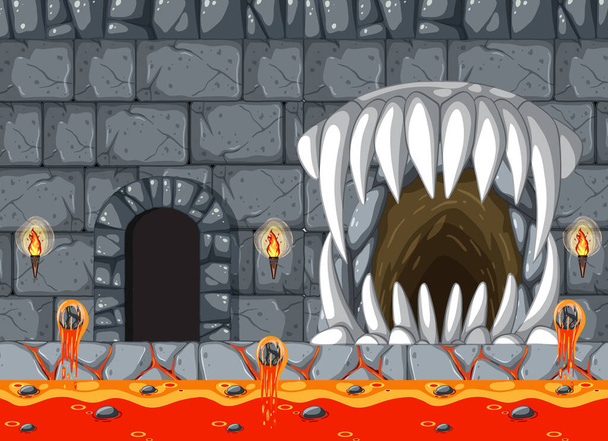Lava Cave Platformer Spielvorlage Illustration - Vektor, Bild