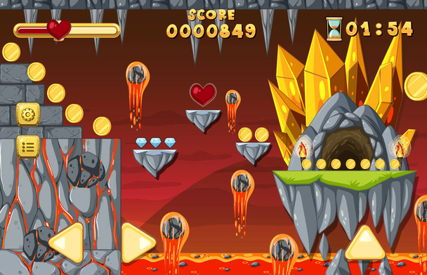 Lava Cave Platformer Illustration de modèle de jeu - Vecteur, image