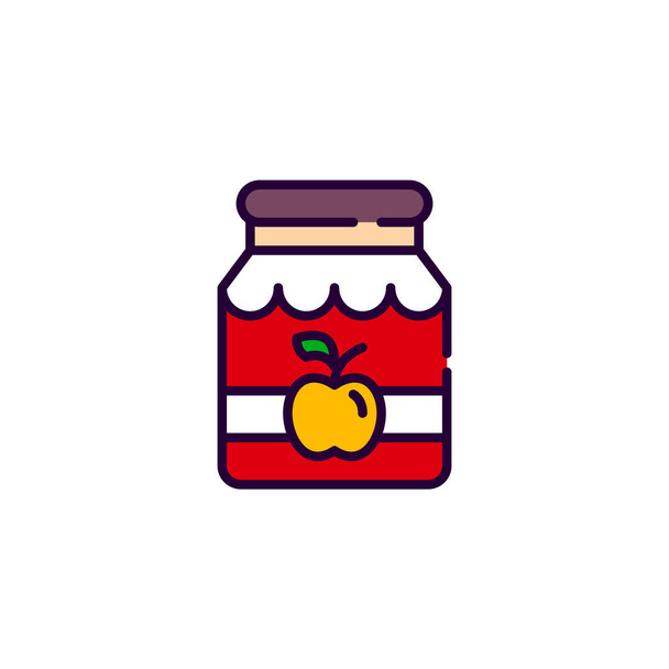 Tarro de vidrio con mermelada. Cocina de conservación de cosecha casera. Pixel perfecto, editable trazo colorido línea de arte icono - Vector, imagen