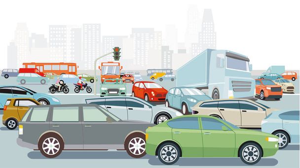 Cars on the intersection, illustration - Vector, Image