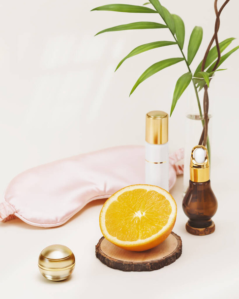 Masque de sommeil, demi-vie orange et produits de beauté - Photo, image