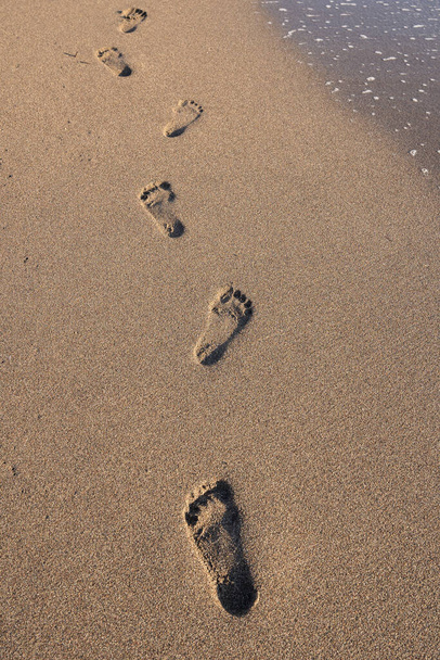 Śladami w piasku na plaży, pionowe - Zdjęcie, obraz