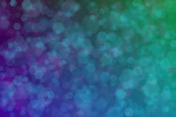 violet et vert mer abstrait fond déconcentré avec des taches bokeh en forme d'hexagone - Photo, image