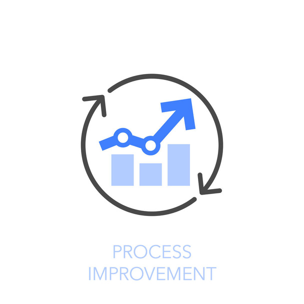 Символ вдосконалення процесів зі стрілками процесів та діаграмою зростання. Проста у використанні для вашого веб-сайту або презентації
. - Вектор, зображення