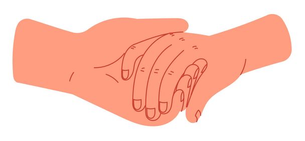 Käsi pitää käsi symboloi hoitoa ja auttaa - Vektori, kuva