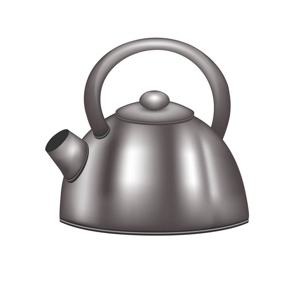 Metal tea kettle isolated on white background. Kitchenware for water boil. - Vector, Image