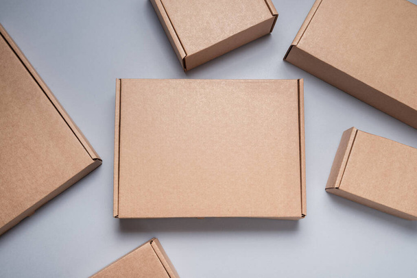 Set of brown flat cardboard carton boxes - Photo, image