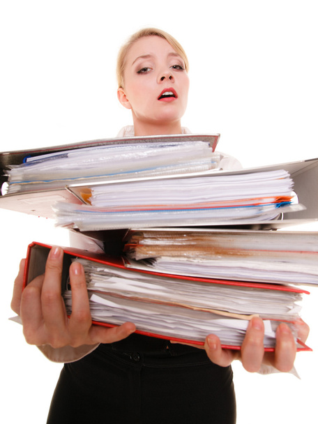 Business woman holding stack of folders documents - Fotografie, Obrázek