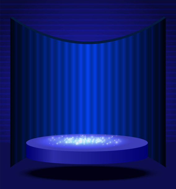 Векторная иллюстрация синий фон с сияющим подиумом на сцене - Вектор,изображение