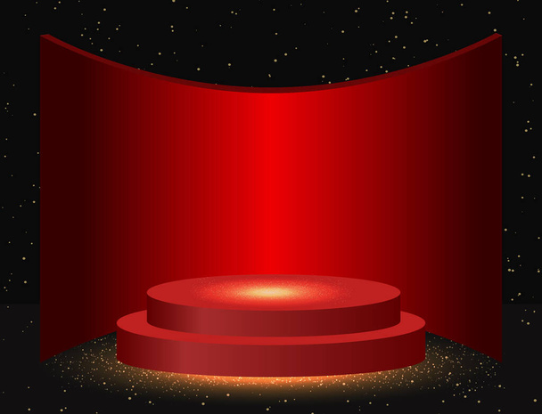 Векторная иллюстрация красный и черный фон с блестящей подиумом сцены - Вектор,изображение