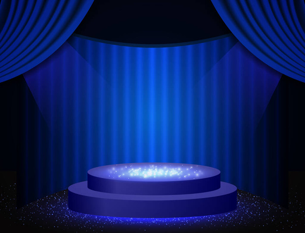 Ilustracja wektorowa niebieskie tło z błyszczącym podium sceny - Wektor, obraz