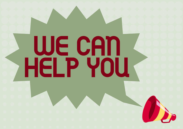 Ручной знак "Мы можем вам помочь". Деловая витрина, предлагающая хорошую помощь клиентам или друзьям.. - Фото, изображение