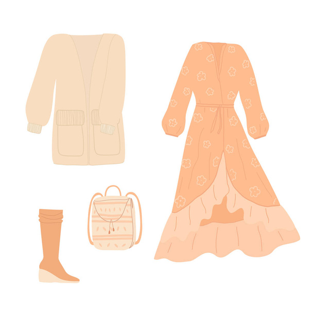 Boho style outfit, a set of clothes - Vector, Image