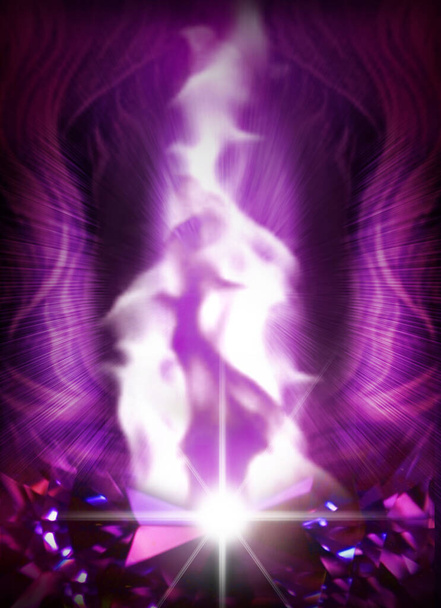 Saint Germain 'in Violet alevi ilahi enerji ve dönüşümü temsil eder. Bu mistik poster uzayınızı iyi enerji ve iyileştirici titreşimlerle dolduracak. Masaj terapistleri, Reiki şifacılar, yoga stüdyoları ya da meditasyon alanınız için mükemmel.. - Fotoğraf, Görsel