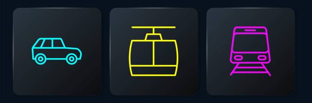 Set line Car, Train and railway and Cable car. Black square button. Vector - Вектор, зображення