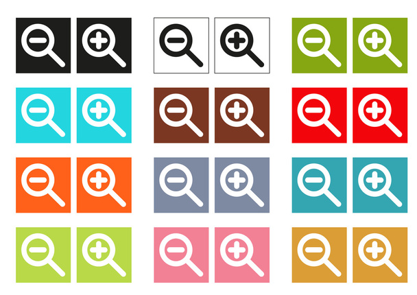 Set von 12 isolierten farbigen Cursor (Symbole) zum Vergrößern und Zoomen - Vektor, Bild