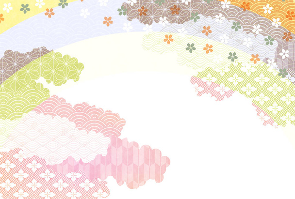 Kiraz Çiçeği Japon desenli yeni yıl kartı arkaplanı  - Vektör, Görsel