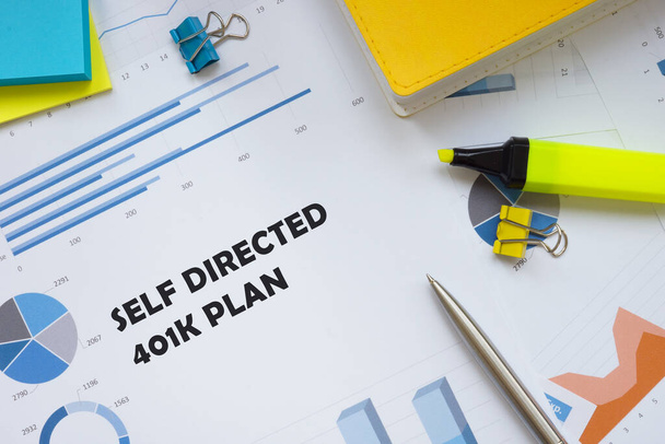 Financial concept meaning Self Directed 401K Plan with phrase on the sheet. - Photo, Image