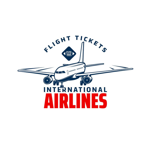 Havayolları yolcu uçuş ikonu. Hava taşımacılığı ve lojistik, yolcu biletleri, uluslararası havayolu ve havacılık seyahat vektörü retro amblem veya ikon uçan uçak, uçak - Vektör, Görsel