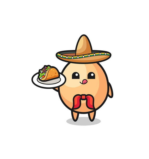vejce mexický kuchař maskot drží taco, roztomilý design - Vektor, obrázek