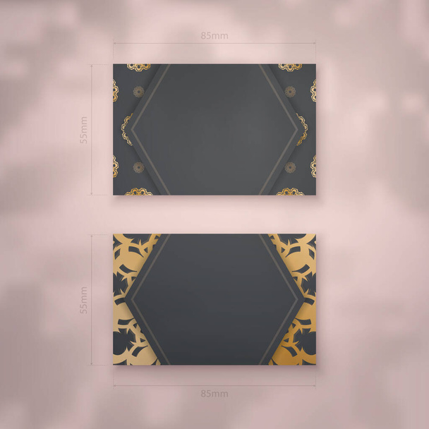Business card template in black color with abstract gold pattern for your business. - Vetor, Imagem