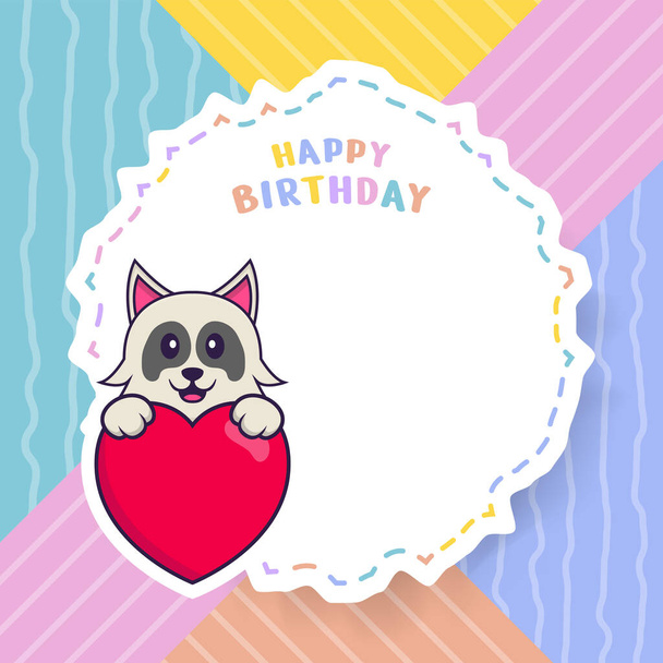 Wszystkiego najlepszego kartka z życzeniami urodzinowymi z postacią Cute Dog Cartoon. Ilustracja wektora - Wektor, obraz