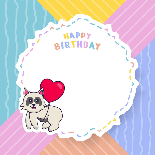 Happy Birthday greeting card with Cute dog cartoon character. Vector Illustration - Vector, Image