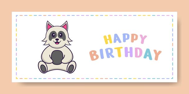 Zadowolony urodzinowy baner z Cute postać z kreskówki psa. Ilustracja wektora - Wektor, obraz