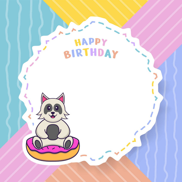 かわいい犬の漫画のキャラクターと幸せな誕生日の挨拶カード。ベクターイラスト - ベクター画像