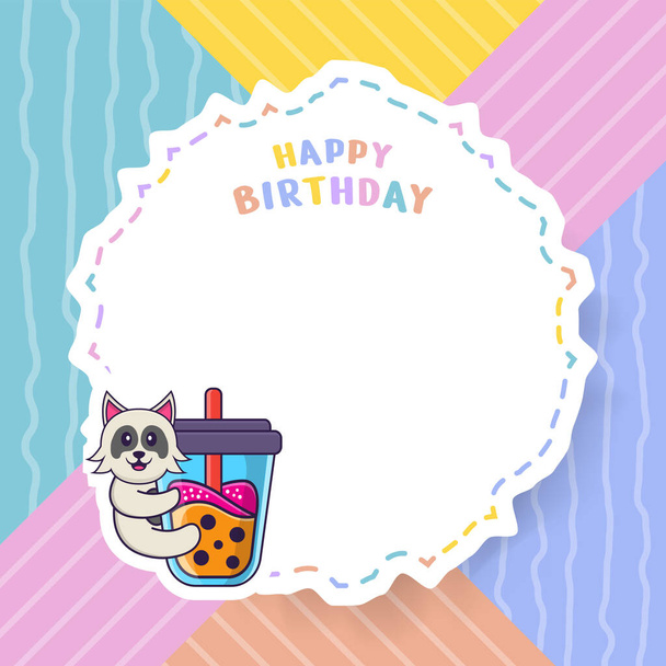 Happy Birthday greeting card with Cute dog cartoon character. Vector Illustration - Vector, Image