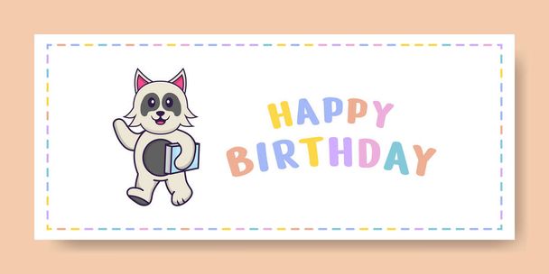 Ευτυχισμένα γενέθλια πανό με χαριτωμένο σκύλο χαρακτήρα κινουμένων σχεδίων. Εικονογράφηση διανύσματος - Διάνυσμα, εικόνα
