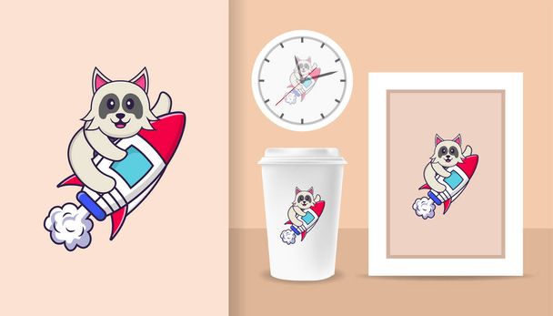 Cute dog cartoon character. Prints on T-shirts, sweatshirts, cases for mobile phones, souvenirs. Isolated vector illustration. - Vector, Image