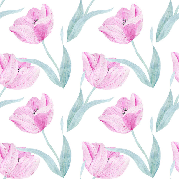 Watercolor background with beautiful tulips flowers - Фото, зображення