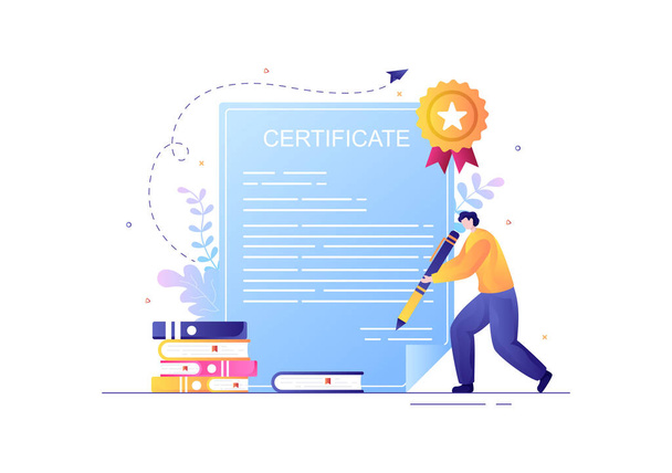 Zertifikat-Dokument-Icon mit Lizenzplakette, Diplom und Medaille für Website, Poster oder Broschüre - Vektor, Bild
