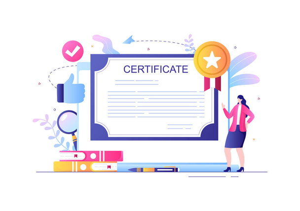 Піктограма документа сертифіката з значком ліцензії, дипломом та медаллю для веб-сайту, плакату або брошури Векторні ілюстрації
 - Вектор, зображення