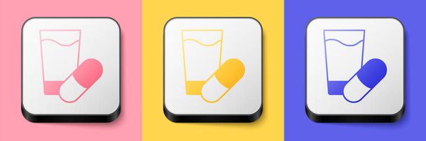 Isometric Sleeping pill icon isolated on pink, yellow and blue background. Square button. Vector - Vector, Image