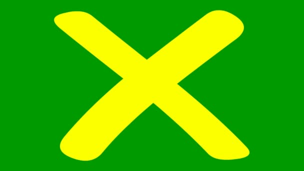 アニメーション黄色の十字が表示されます。禁止の概念。緑の背景に隔離されたフラットベクトルイラスト. - 映像、動画