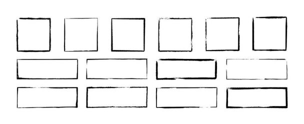 Grunge τετράγωνο και ορθογώνιο πλαίσια. Μελάνι άδεια μαύρα κουτιά που. Το ορθογώνιο συνορεύει με συλλογές. Ελαστική τετράγωνη στάμπα. Εικονογράφηση διανύσματος απομονωμένη σε λευκό φόντο - Διάνυσμα, εικόνα