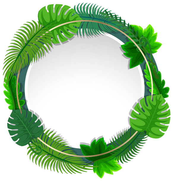 Round frame with tropical green leaves illustration - Vector, Imagen