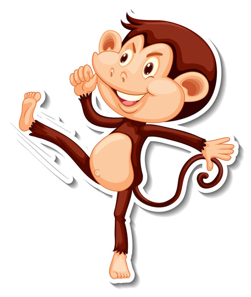 Divertido mono de dibujos animados personaje pegatina ilustración - Vector, imagen